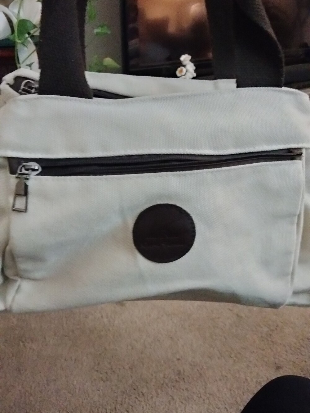 Canvas Tote Bag with Front Pocket - White and Black
